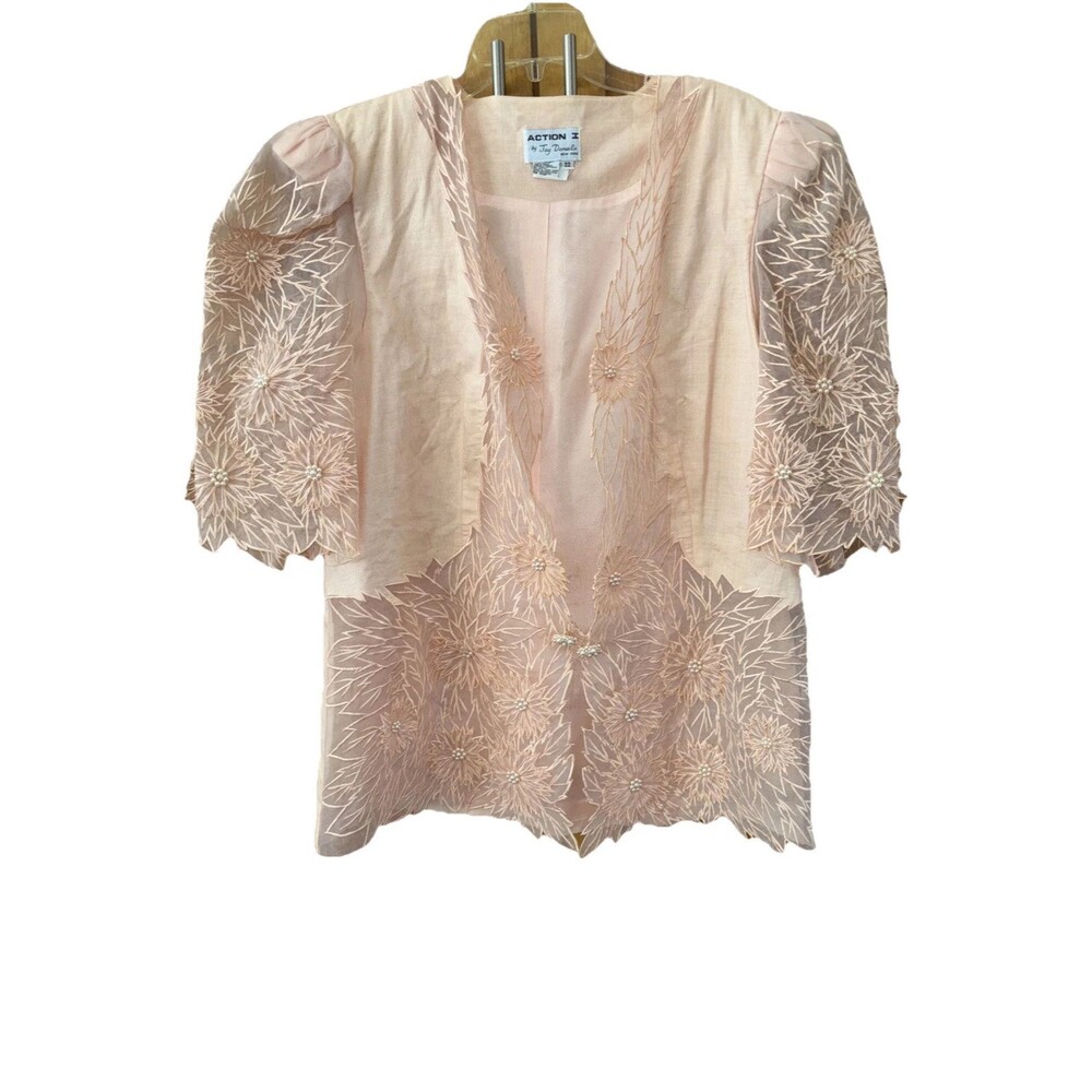 Action I Jay Daniels Blazer 22 Peach Pearl Bead Jacket Embroidered Sheer Lined
